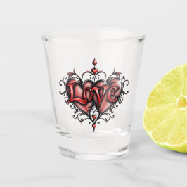 Copo De Shot Moldura Steampunk com Rosas vermelhas e engrenagen