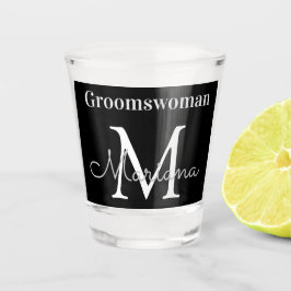 Copo De Shot monograma branco preto da groomswoman personalizad