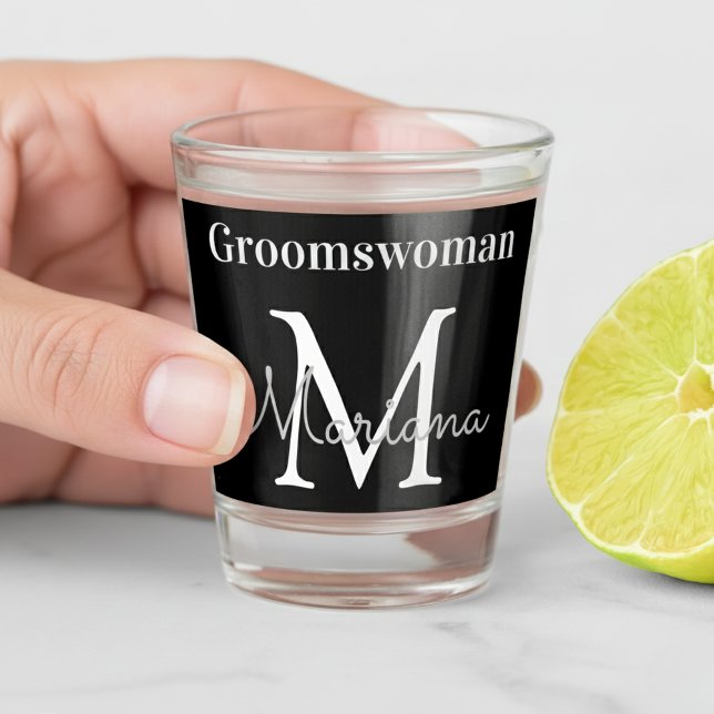 Copo De Shot monograma branco preto da groomswoman personalizad (Criador carregado)