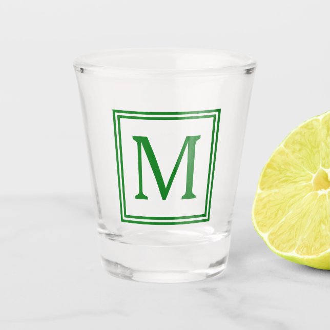 Copo De Shot Monograma com Moldura Verde Floresta (Frente)
