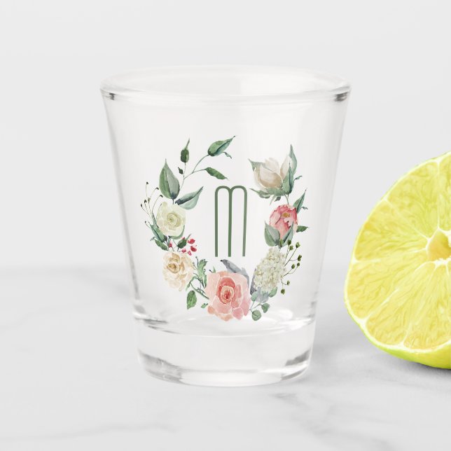 Copo De Shot Monograma da Terra Rosa Rosa Elegante (Frente)