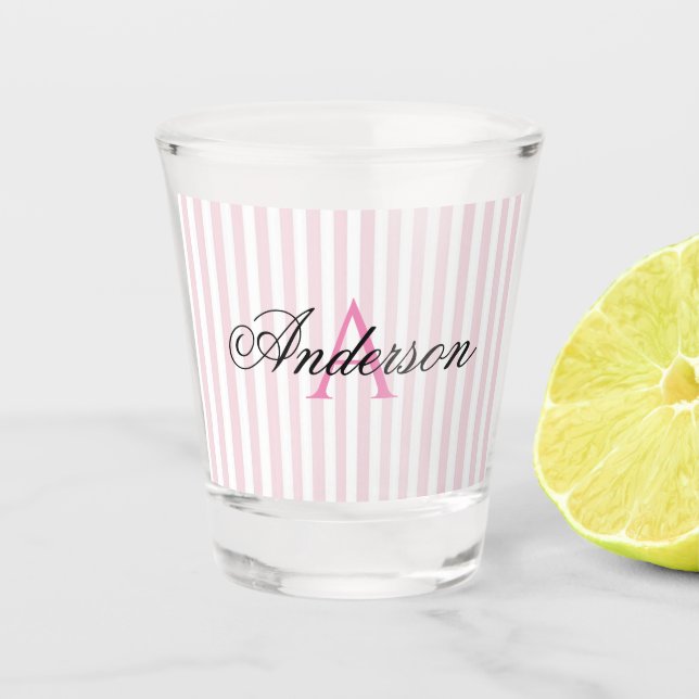 Copo De Shot Monograma das tiras rosa e branca (Frente)