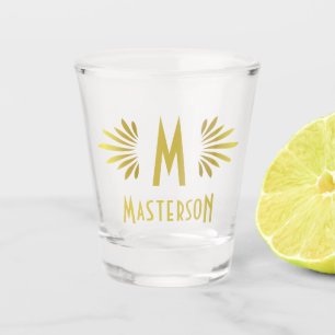 Copo De Shot Monograma de Casamento Sobrenome Art Déco Dourado