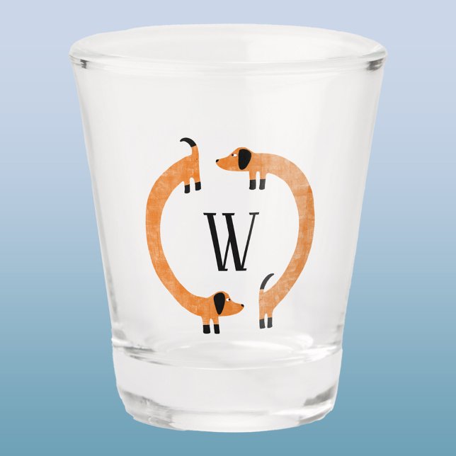 Copo De Shot Monograma de Enchimento de Enchimento Engraçado (Dachshund Weiner Sausage Dog monogram initial fun personalized shot glass)