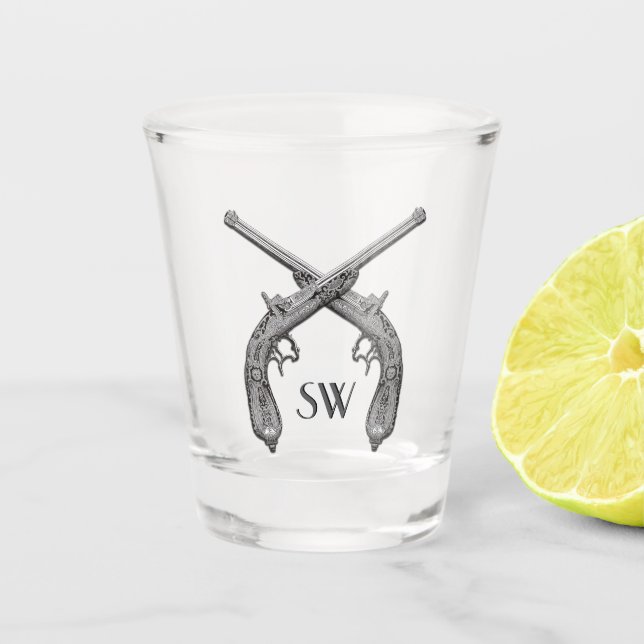 Copo De Shot Monograma de pistolas cruzadas (Frente)