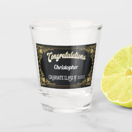 Copo De Shot Monograma Dourado da graduação do preto elegante