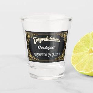 Copo De Shot Monograma Dourado da graduação do preto elegante