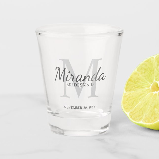 Copo De Shot Monograma e nome da Bridesmaid Personalizada (Frente)