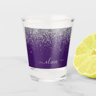 Copo De Shot Monograma Glam Glitter Prateado Roxo Feminino