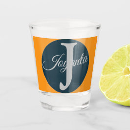 Copo De Shot Monograma laranja cinza azul personalizado Elegant