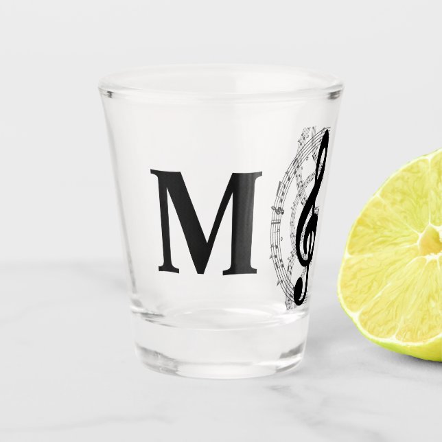 Copo De Shot monograma músico de anotação de clef trible (Frente)