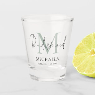 Copo De Shot Monograma Nome Inicial Script Bridesmaid Sage