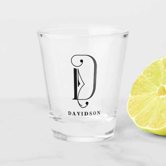 Copo De Shot Monograma Personalizado - Letra D com Sobrenome (Frente)