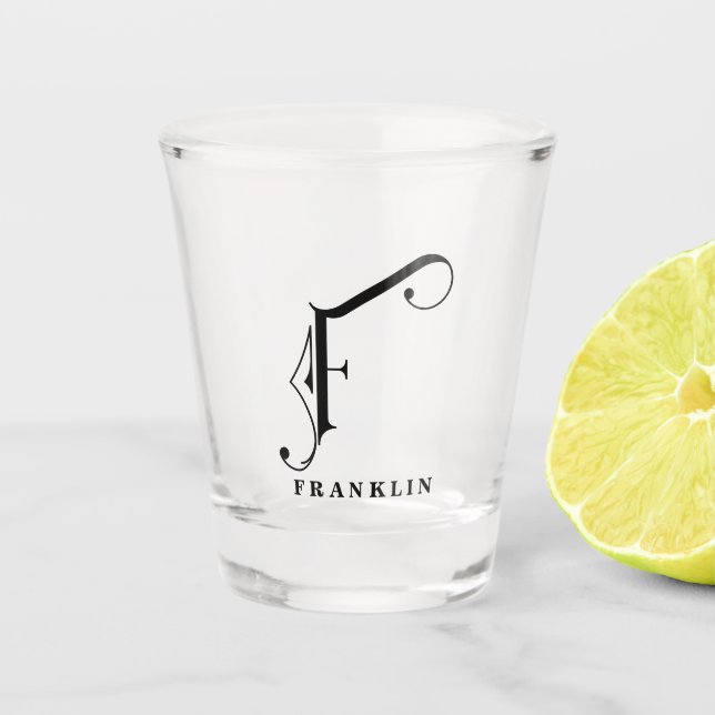 Copo De Shot Monograma Personalizado - Letra F com Sobrenome (Frente)