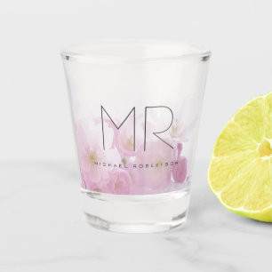 Copo De Shot Monograma profissional personalizado, floral mínim