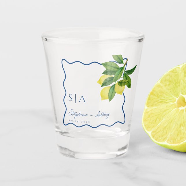 Copo De Shot Monogramas Lemon Citrus, Casamento na Fronteira da (Frente)