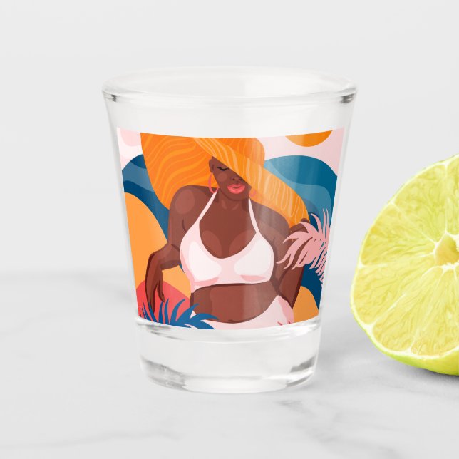 Copo De Shot Mulher Negra Curva, Pronta Para Férias De Praia, C (Frente)