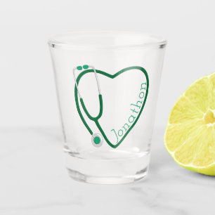 Copo De Shot Namorados de Diversão Verde do Coração do Estetosc