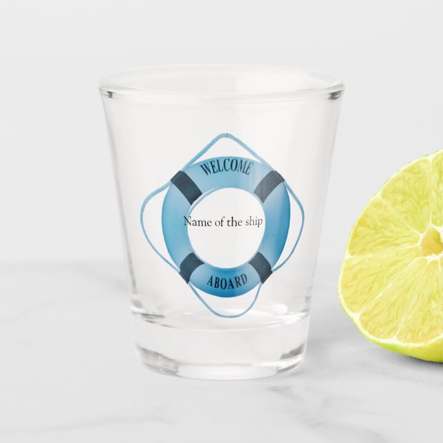 Copo De Shot Náutica Navio Helm Roda com o Nome do Barco Atirad (Frente)
