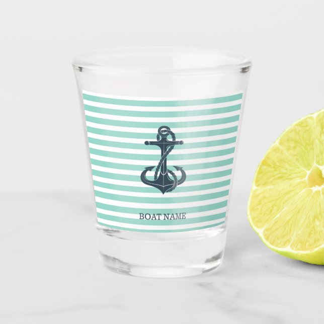 Copo De Shot Náutico, Âncora, Listras Verde Menta (Frente)