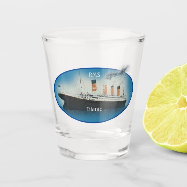 Copo De Shot Navio Titanic Maritime Blue White Star Line (Frente)