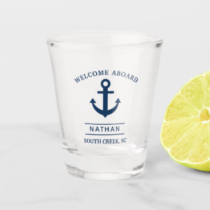 Copo De Shot Navy Blue Welcome Aboard Custom Monogram Name