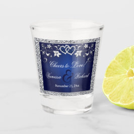 Copo De Shot Navy, Silver Floral, Hearts Shot glass