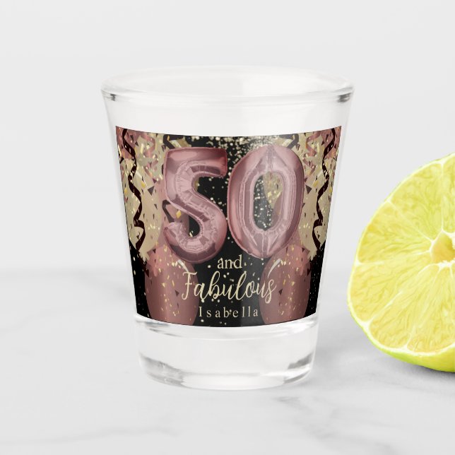 Copo De Shot Negra e Rosa Dourada Brilhante 50º aniversário (Frente)