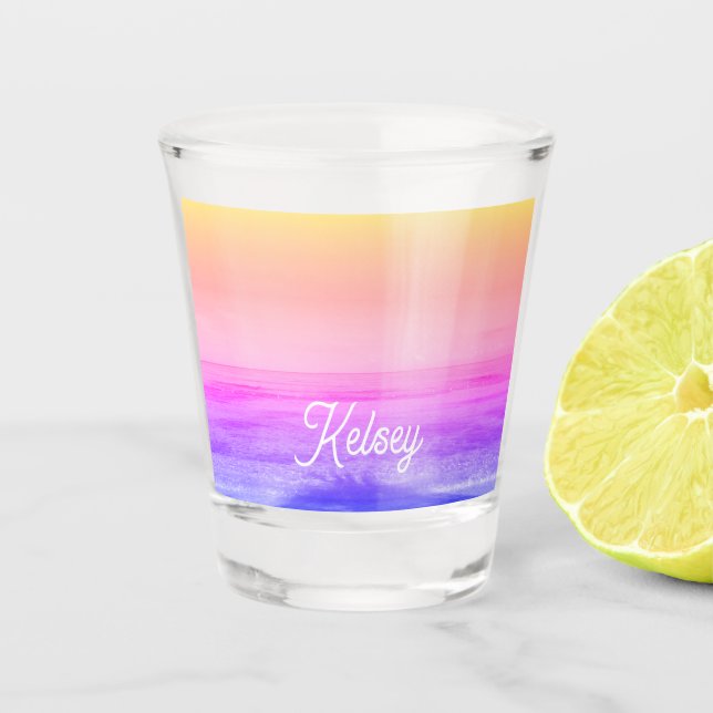 Copo De Shot Neon Yellow Orange Tropical Paradise Trendy (Frente)