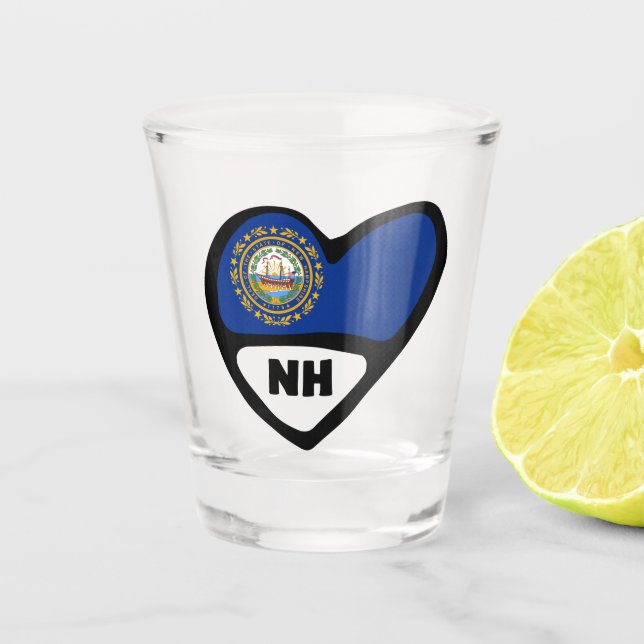 Copo De Shot New Hampshire NH State Flag Em Heart Shot Glass (Frente)