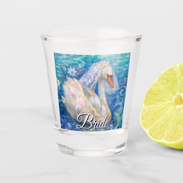 Copo De Shot Noiva de Cisne c/Véu em Azul-Água Branca Personali (Frente)