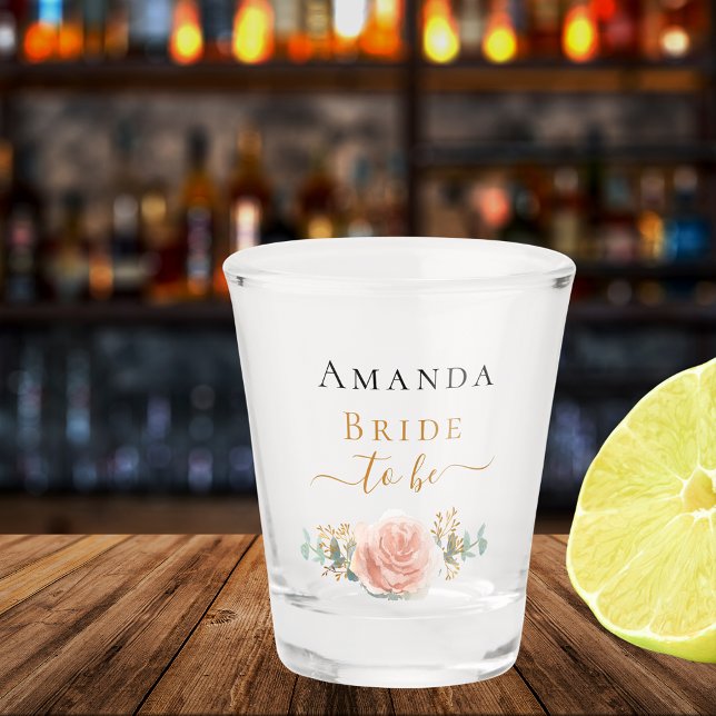 Copo De Shot Noiva de rosa de ouro floral eucalipto verde (Criador carregado)