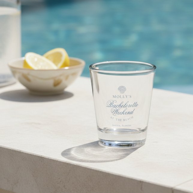 Copo De Shot Noiva do Mar Azul Costeiro (Coastal Blue Seashell Bachelorette Shot Glass)