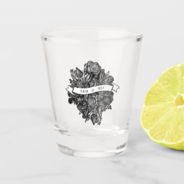 Copo De Shot Noiva e Monograma Iniciais Rosas Pretos