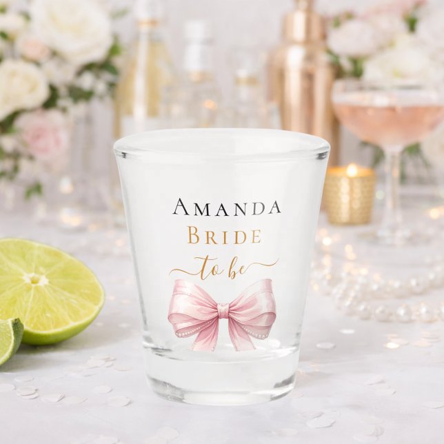 Copo De Shot Noiva para ser laço rosa pérolas elegante despedid (Criador carregado)