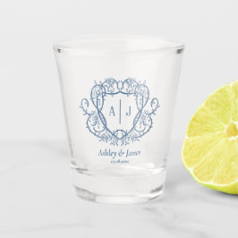Copo De Shot Noiva Rosa Aço Azul Monograma Crista Casamento