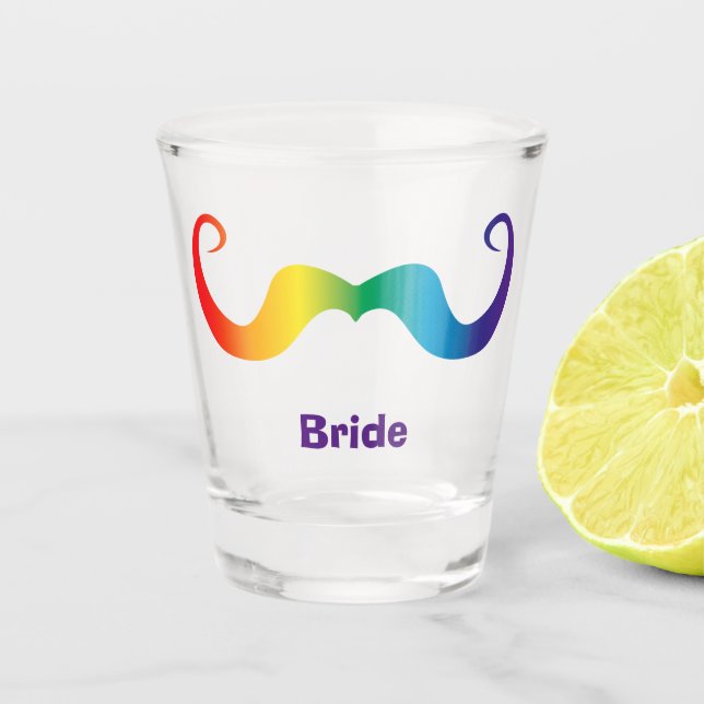 Copo De Shot Noivo/Noiva/Casamento Bigode Arco-íris 2 (Frente)