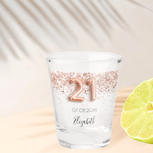 Copo De Shot nome aniversário de 21 anos rosa dourado confetti