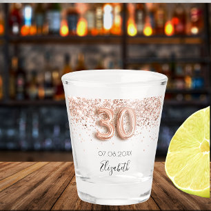 Copo De Shot nome aniversário de 30 anos rosa dourado confetti