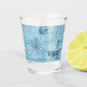 Copo De Shot Nome, Blue Faux Old World Map 1.5oz