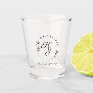 Copo De Shot Nome com Monograma Personalizado & Data Casamento 