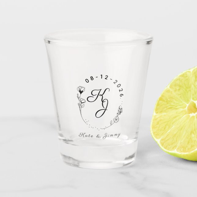 Copo De Shot Nome com Monograma Personalizado & Data Casamento  (Frente)