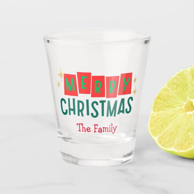 Copo De Shot Nome da Família Personalizada de Feliz Natal (Frente)