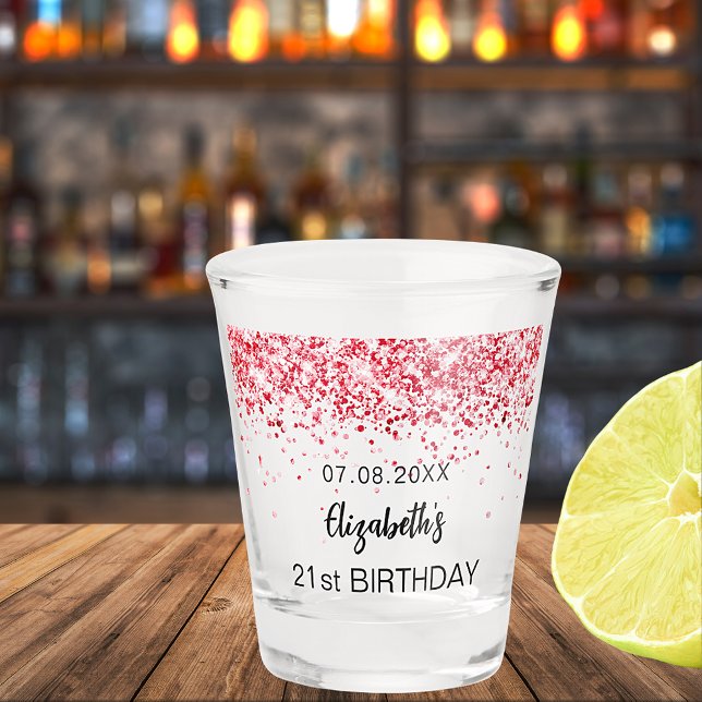 Copo De Shot nome de cintilação vermelha festa de aniversário (Criador carregado)