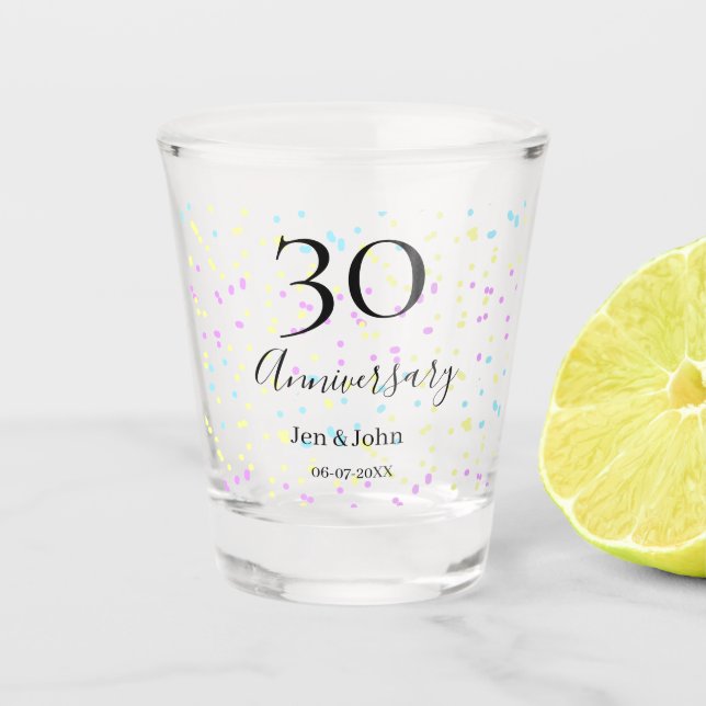 Copo De Shot Nome do aniversário da 30 da bolinhas de  amarelo- (Frente)