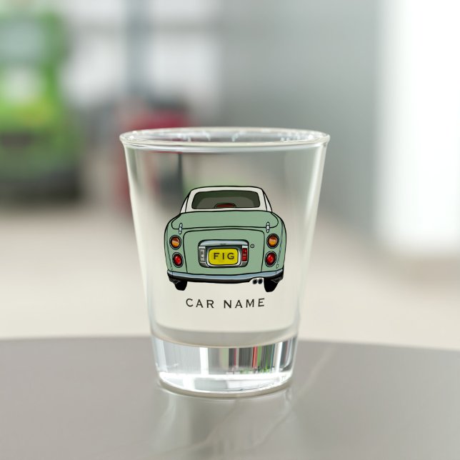 Copo De Shot Nome do Carro Figuras de Fígaro Verde Vidro Fotogr (A fun figgy shot glass with space for your car name )