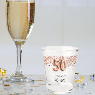 Copo De Shot Nome do confetti rosa dourado do 50º aniversário