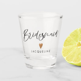 Copo De Shot Nome do Coração Dourado do Bridesmaid do Script Mo