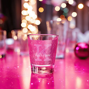 Copo De Shot Nome do Monograma do Sparkle do Girly Hot Pink