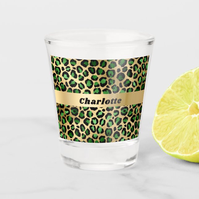 Copo De Shot Nome do padrão de leopardo guepardo dourado esmera (Frente)